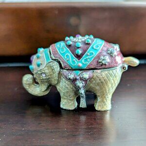 Monet Enamel Elephant Bejeweled Trinket Box